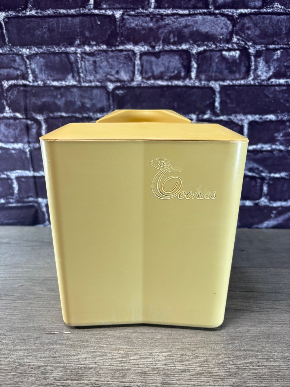 Vintage 1960s Mcm Yellow Cookie Canister - Embossed "Cookies"